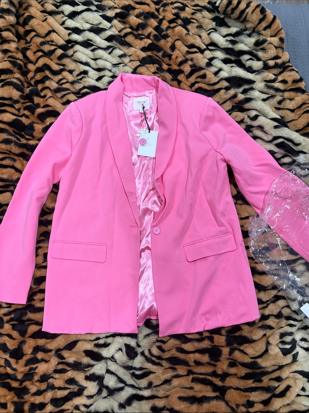 Bright Pink Single-Button oversized Blazer Jacket Grey lab size xl